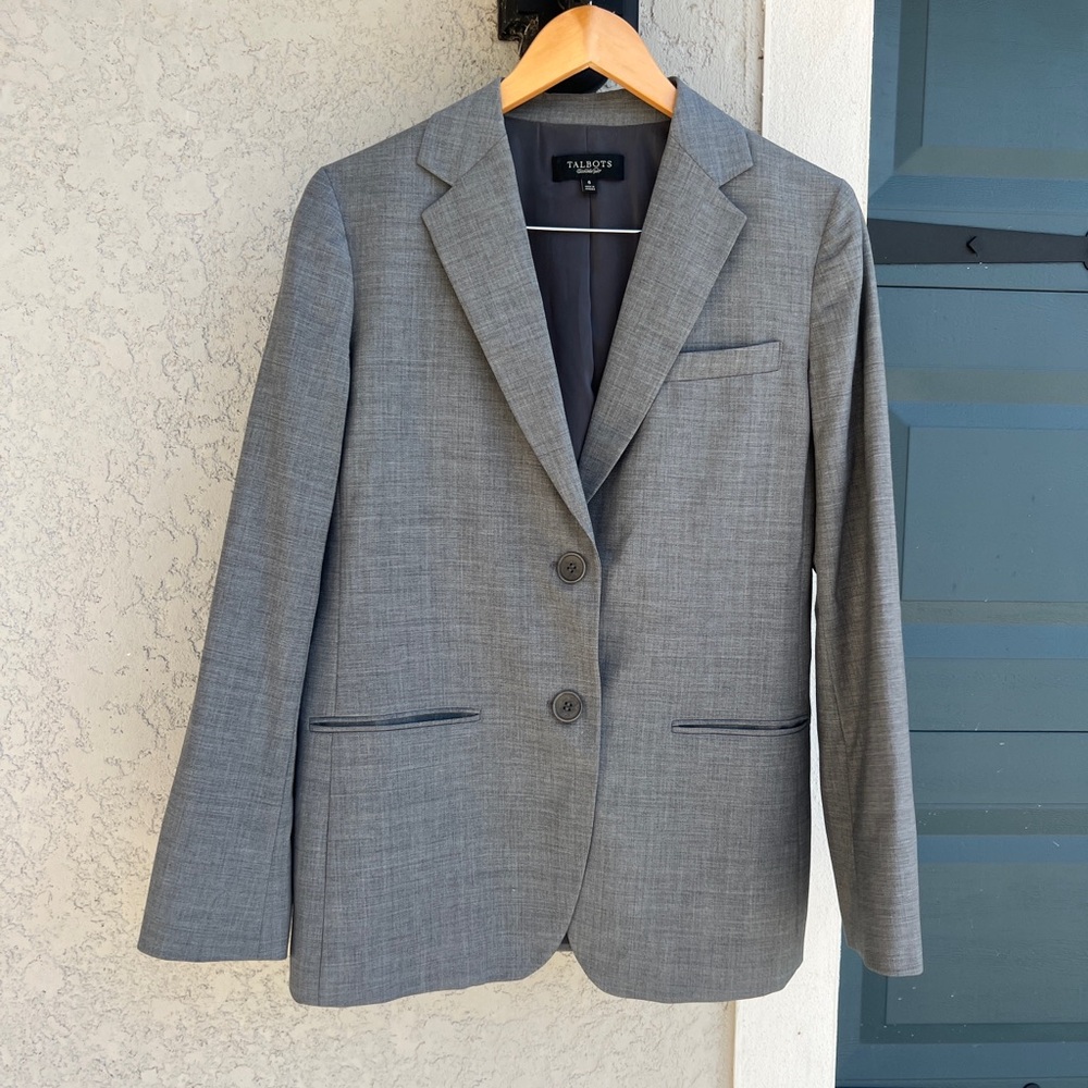 Women's Talbots Grey Gray Wool Blazer Jacket Coat Work Wear Size 6